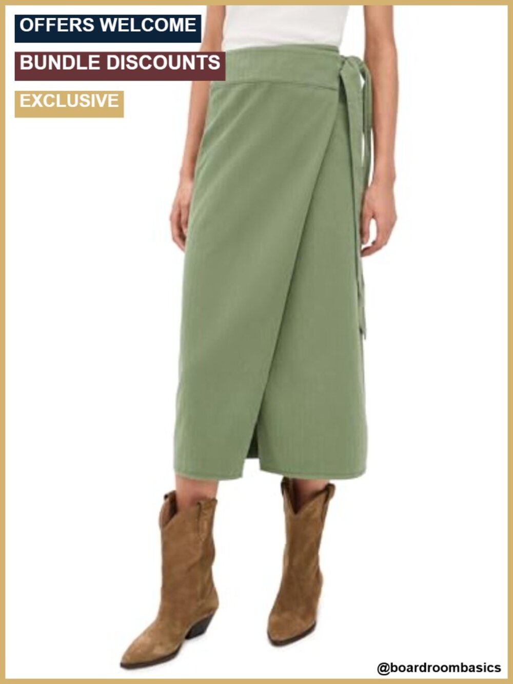 The Wrap Skirt - Straight Cotton Midi Skirt Tie Waist